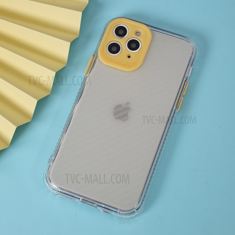Carbon Fiber Texture Transparent PC+TPU Phone Cover for iPhone 11 Pro 5.8-inch - Yellow-3
