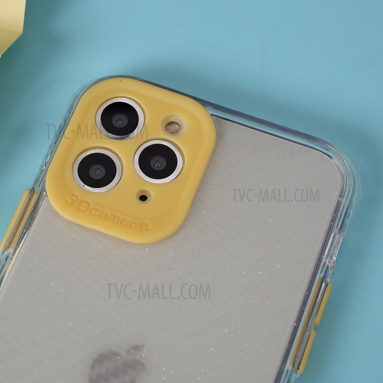 Carbon Fiber Texture Transparent PC+TPU Phone Cover for iPhone 11 Pro 5.8-inch - Yellow-4