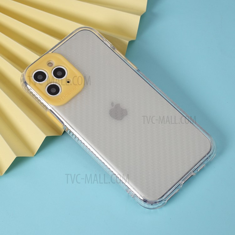 Carbon Fiber Texture Transparent PC+TPU Phone Cover for iPhone 11 Pro 5.8-inch - Yellow-6