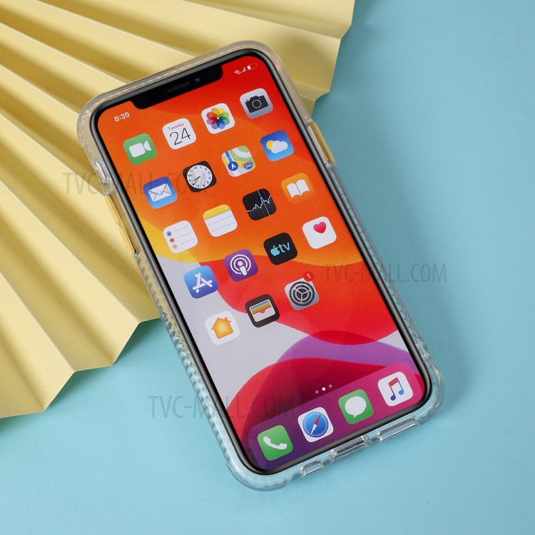 Carbon Fiber Texture Transparent PC+TPU Phone Cover for iPhone 11 Pro 5.8-inch - Yellow-7