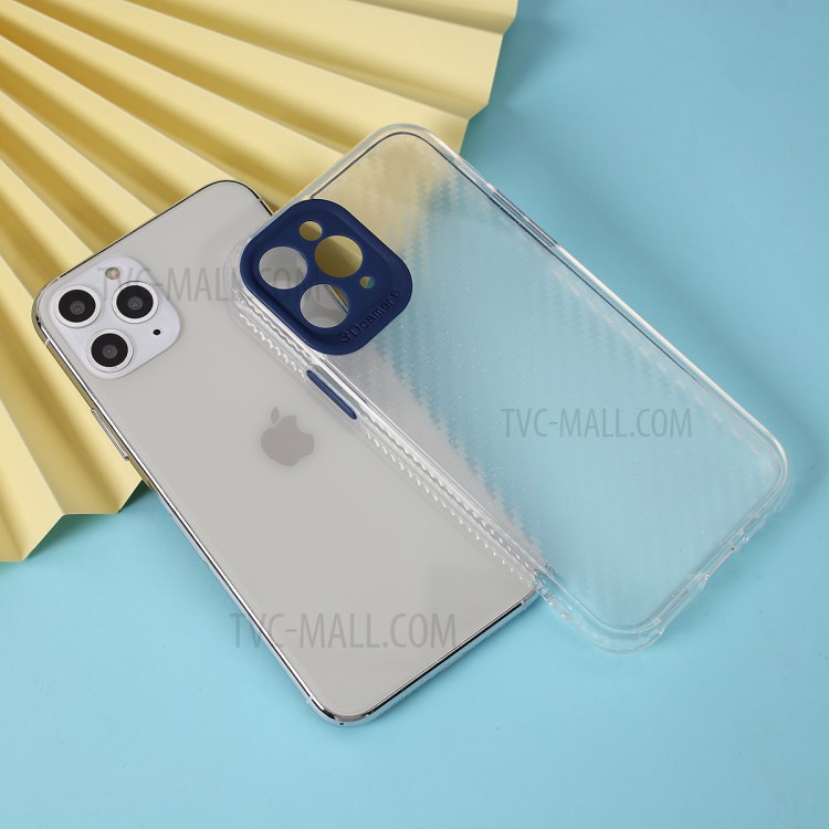Carbon Fiber Texture Transparent PC+TPU Phone Cover for iPhone 11 Pro 5.8-inch - Blue-1