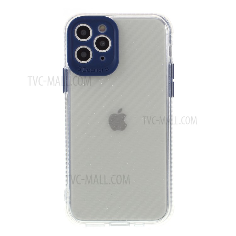 Carbon Fiber Texture Transparent PC+TPU Phone Cover for iPhone 11 Pro 5.8-inch - Blue-2