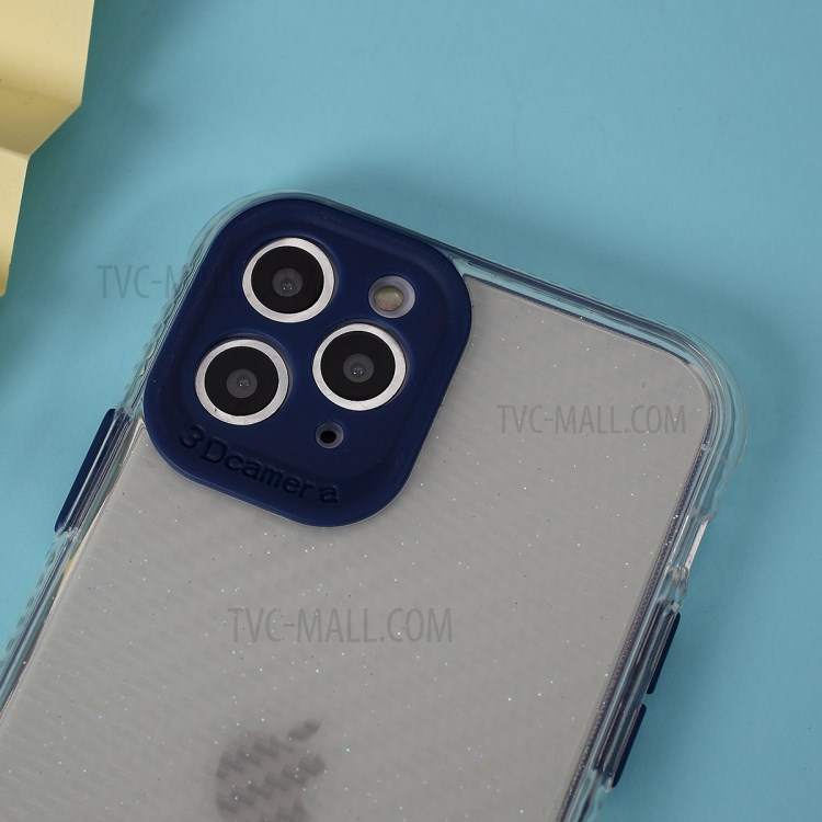 Carbon Fiber Texture Transparent PC+TPU Phone Cover for iPhone 11 Pro 5.8-inch - Blue-4