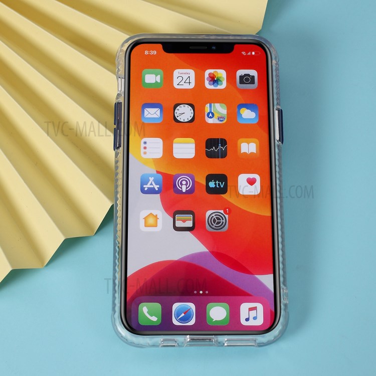 Carbon Fiber Texture Transparent PC+TPU Phone Cover for iPhone 11 Pro 5.8-inch - Blue-7