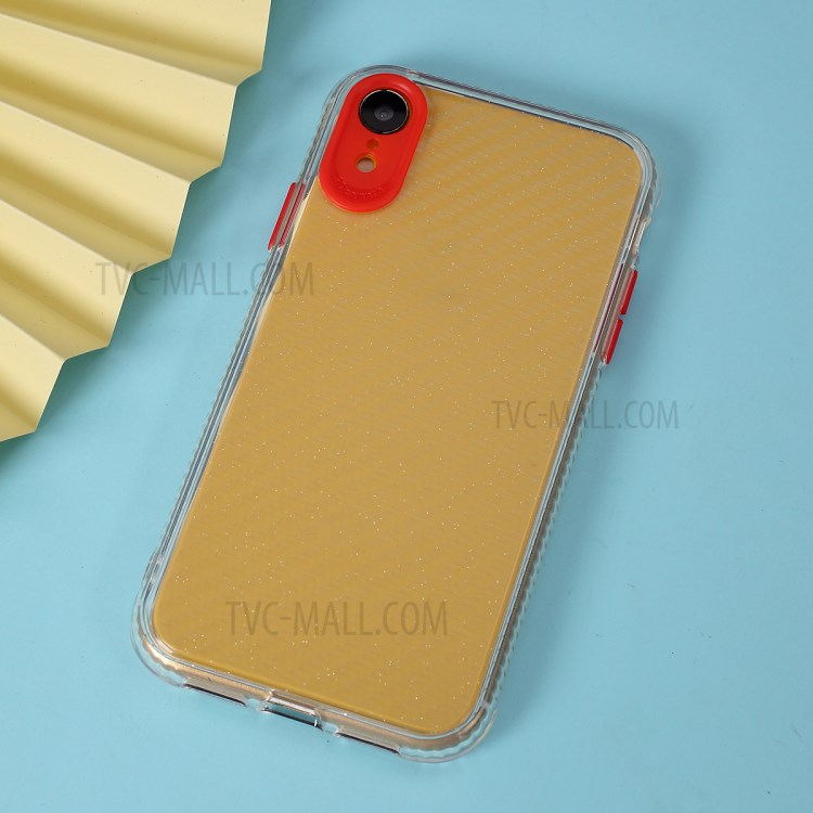 Carbon Fiber Texture Transparent PC+TPU Phone Cover for iPhone XR 6.1-inch - Red-1