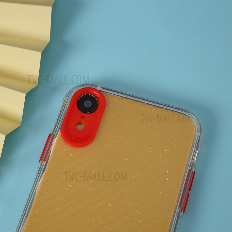 Carbon Fiber Texture Transparent PC+TPU Phone Cover for iPhone XR 6.1-inch - Red-2
