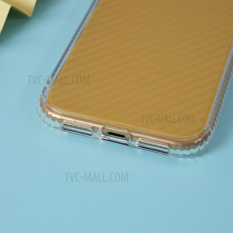 Carbon Fiber Texture Transparent PC+TPU Phone Cover for iPhone XR 6.1-inch - Red-3