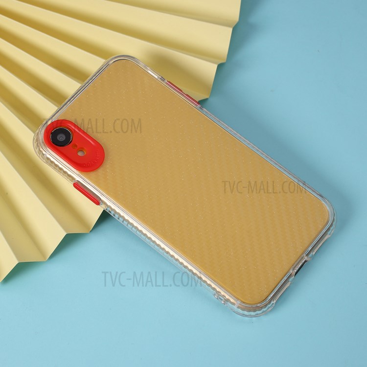 Carbon Fiber Texture Transparent PC+TPU Phone Cover for iPhone XR 6.1-inch - Red-4