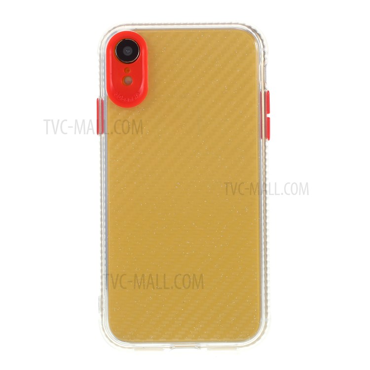 Carbon Fiber Texture Transparent PC+TPU Phone Cover for iPhone XR 6.1-inch - Red-6