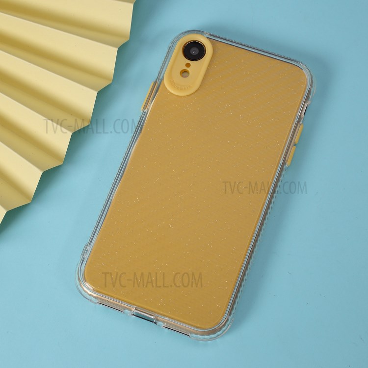 Carbon Fiber Texture Transparent PC+TPU Phone Cover for iPhone XR 6.1-inch - Yellow-1