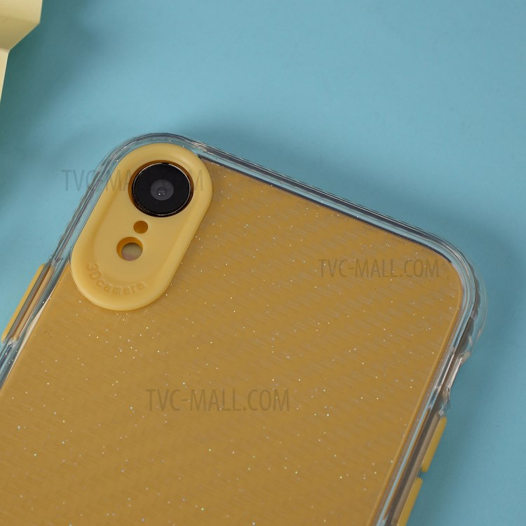 Carbon Fiber Texture Transparent PC+TPU Phone Cover for iPhone XR 6.1-inch - Yellow-2