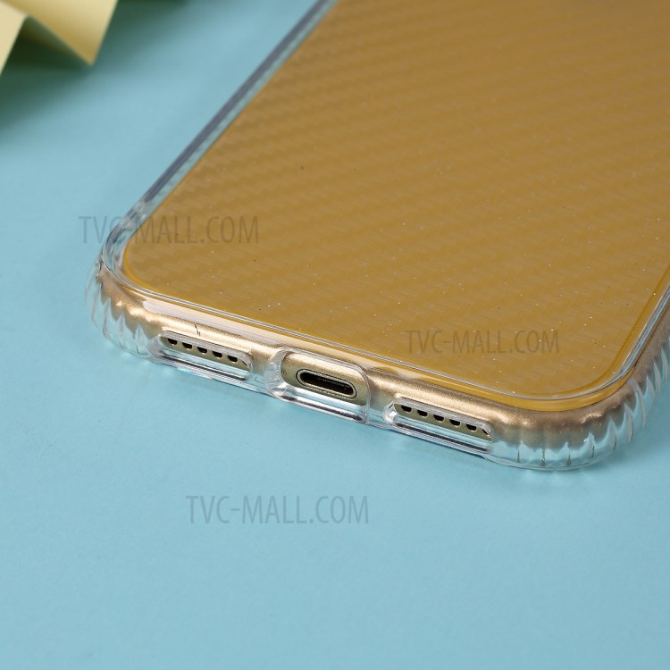 Carbon Fiber Texture Transparent PC+TPU Phone Cover for iPhone XR 6.1-inch - Yellow-3