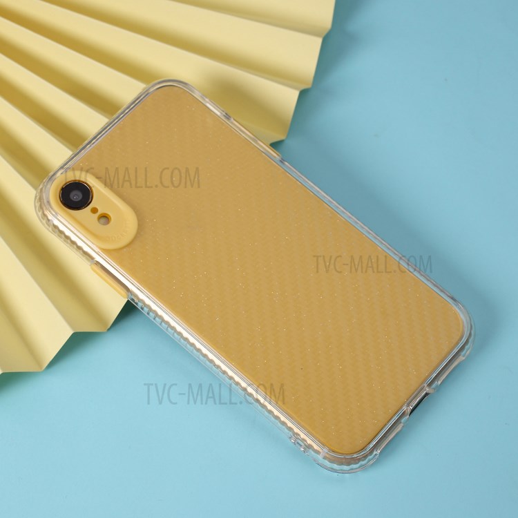 Carbon Fiber Texture Transparent PC+TPU Phone Cover for iPhone XR 6.1-inch - Yellow-4