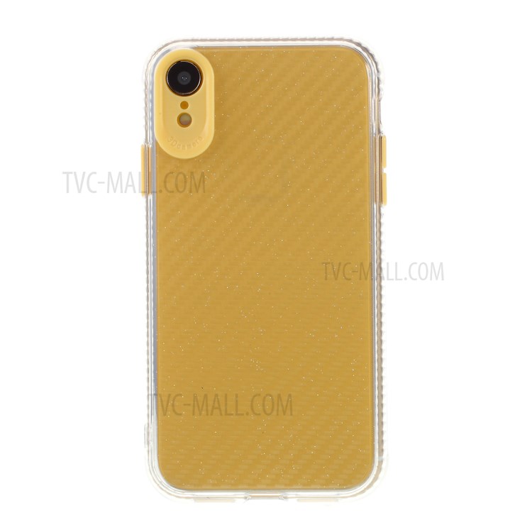 Carbon Fiber Texture Transparent PC+TPU Phone Cover for iPhone XR 6.1-inch - Yellow-6