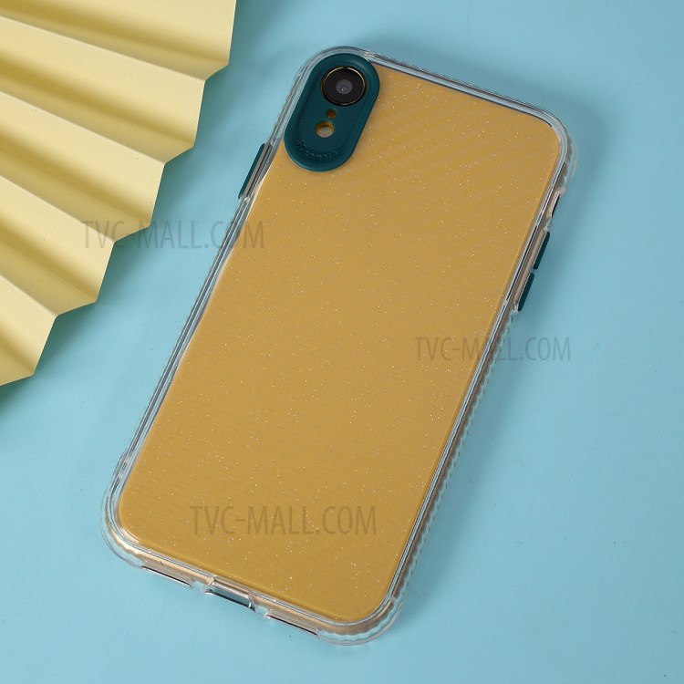 Carbon Fiber Texture Transparent PC+TPU Phone Cover for iPhone XR 6.1-inch - Green-1