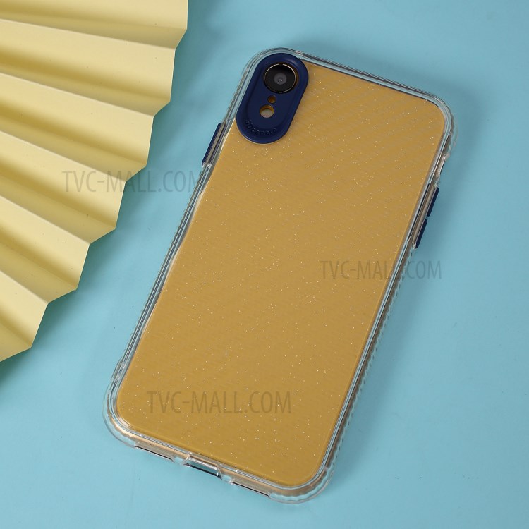 Carbon Fiber Texture Transparent PC+TPU Phone Cover for iPhone XR 6.1-inch - Blue-1