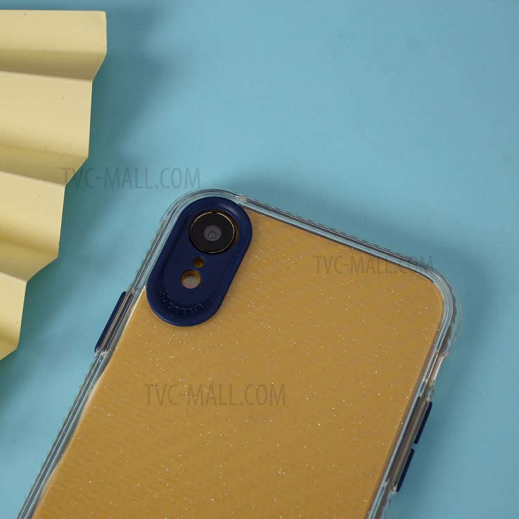 Carbon Fiber Texture Transparent PC+TPU Phone Cover for iPhone XR 6.1-inch - Blue-2