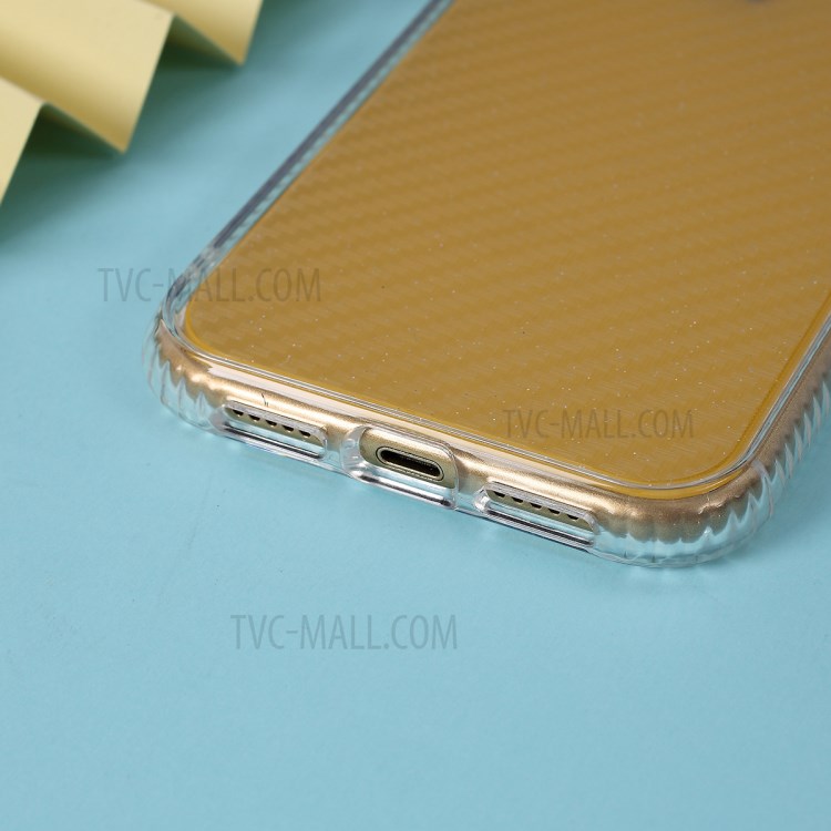 Carbon Fiber Texture Transparent PC+TPU Phone Cover for iPhone XR 6.1-inch - Blue-3