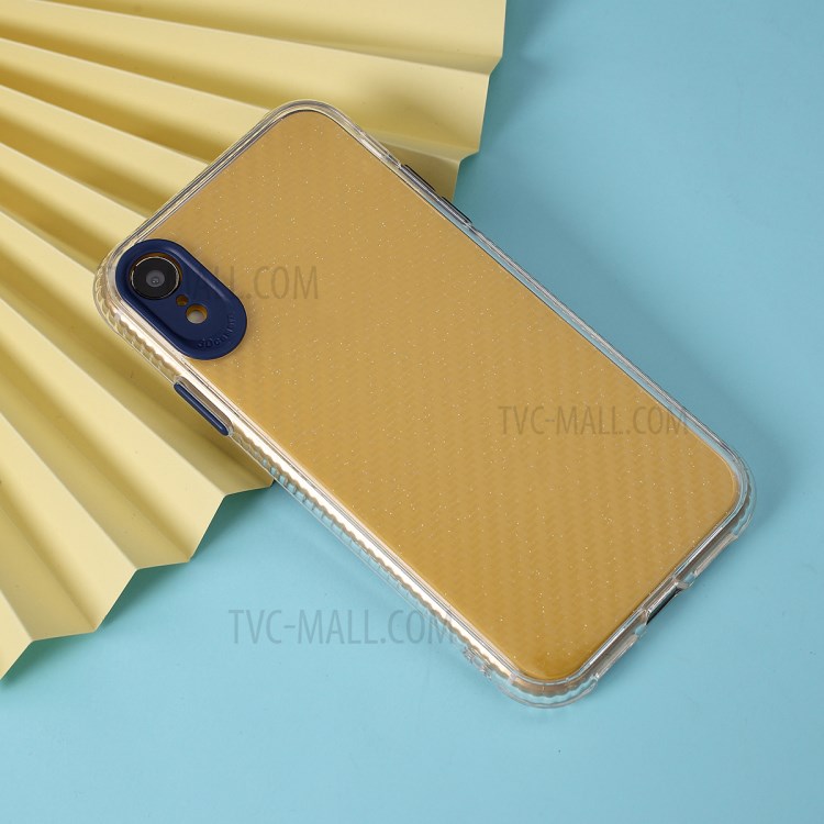 Carbon Fiber Texture Transparent PC+TPU Phone Cover for iPhone XR 6.1-inch - Blue-4