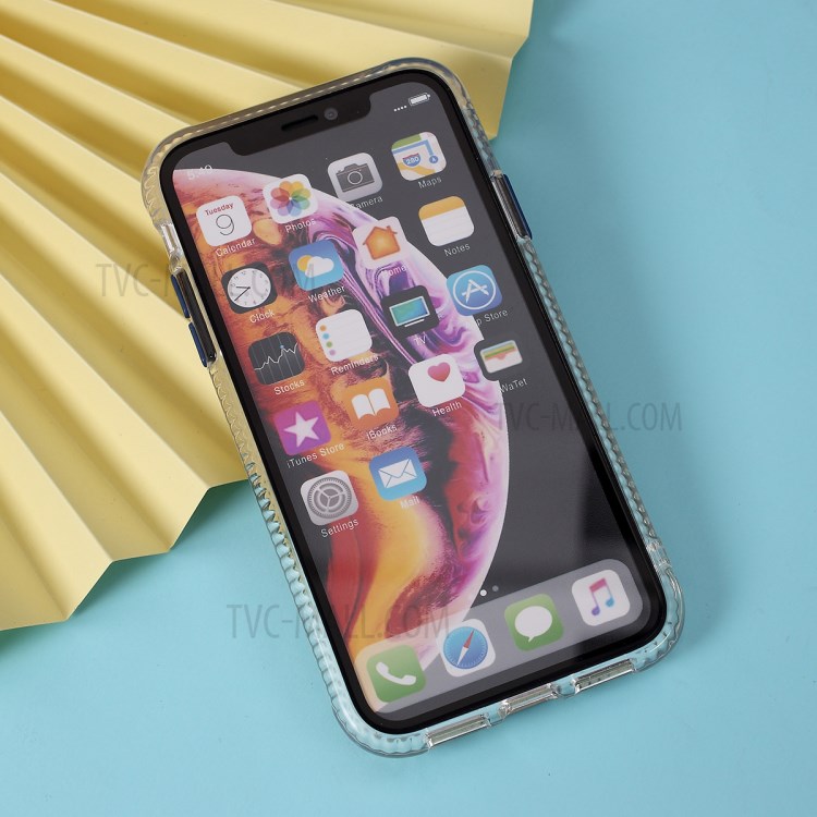 Carbon Fiber Texture Transparent PC+TPU Phone Cover for iPhone XR 6.1-inch - Blue-5
