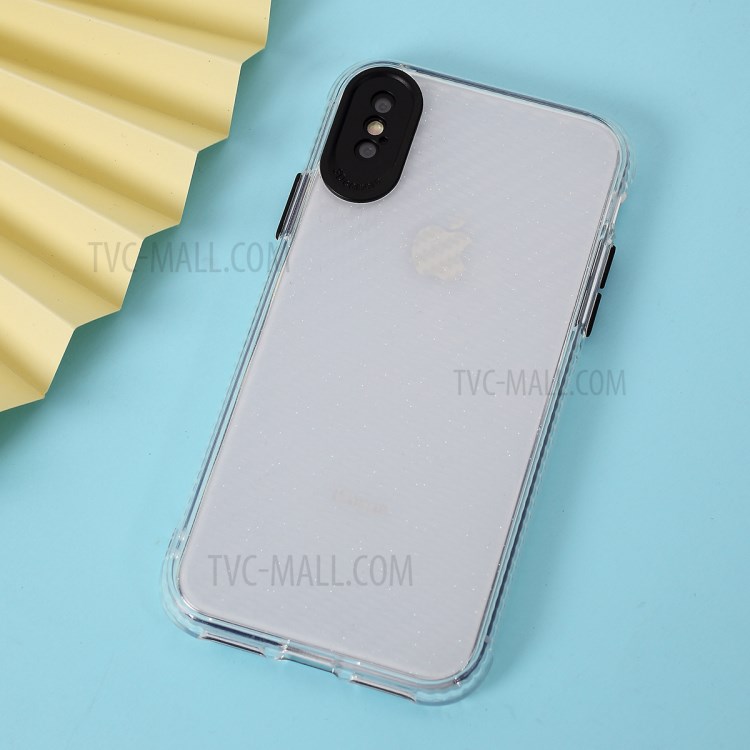 Carbon Fiber Texture Transparent PC+TPU Phone Cover for iPhone XS Max 6.5-inch - Black-1