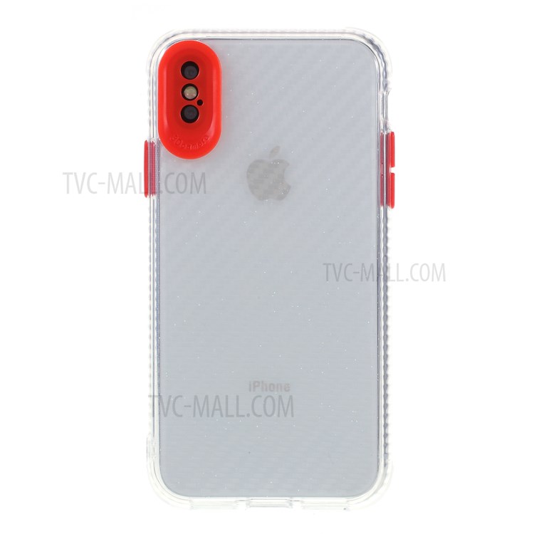 Carbon Fiber Texture Transparent PC+TPU Phone Cover for iPhone XS Max 6.5-inch - Red-6
