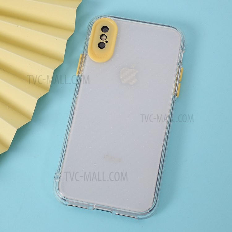 Carbon Fiber Texture Transparent PC+TPU Phone Cover for iPhone XS Max 6.5-inch - Yellow-1