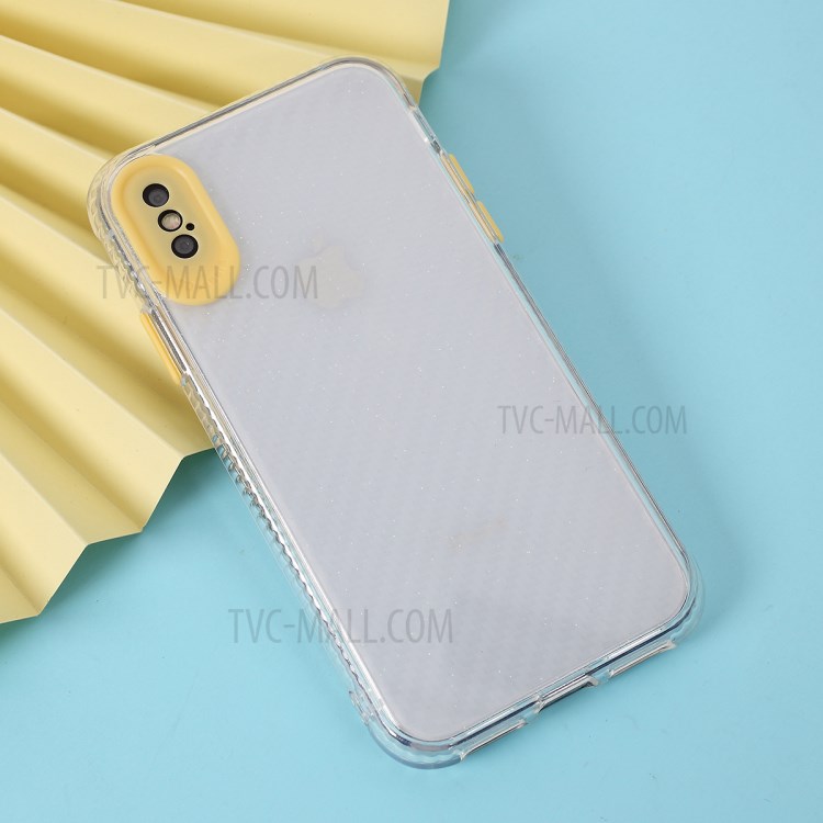 Carbon Fiber Texture Transparent PC+TPU Phone Cover for iPhone XS Max 6.5-inch - Yellow-4