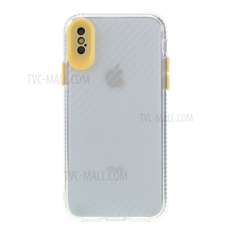 Carbon Fiber Texture Transparent PC+TPU Phone Cover for iPhone XS Max 6.5-inch - Yellow-6