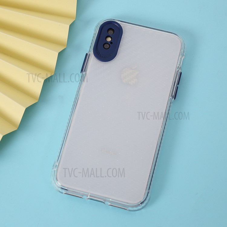 Carbon Fiber Texture Transparent PC+TPU Phone Cover for iPhone XS Max 6.5-inch - Blue-1