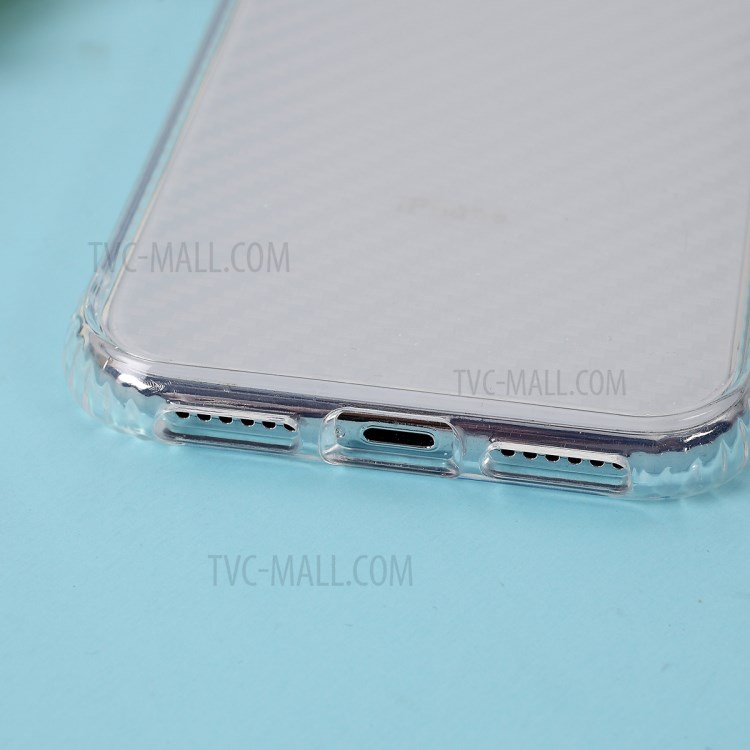 Carbon Fiber Texture Transparent PC+TPU Phone Cover for iPhone XS Max 6.5-inch - Blue-3
