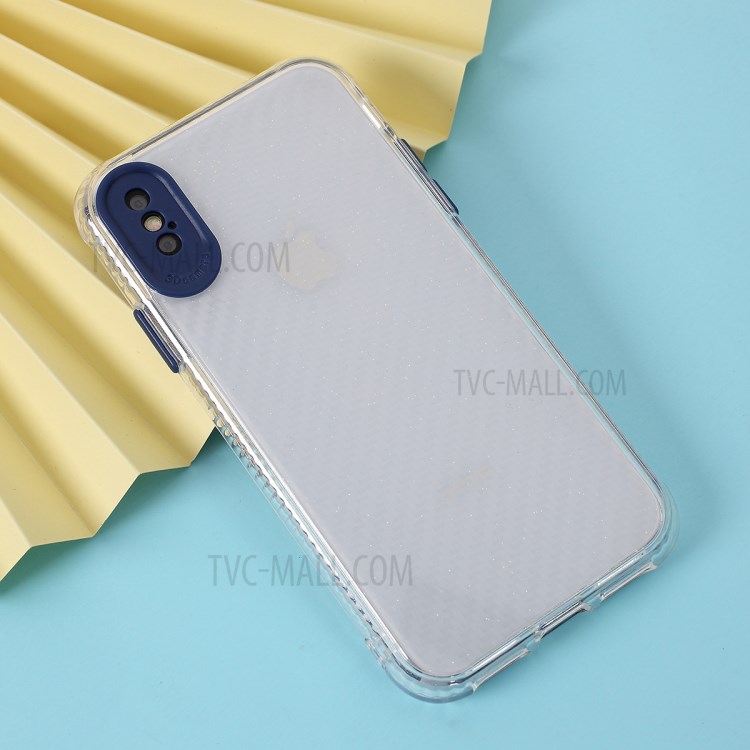 Carbon Fiber Texture Transparent PC+TPU Phone Cover for iPhone XS Max 6.5-inch - Blue-4