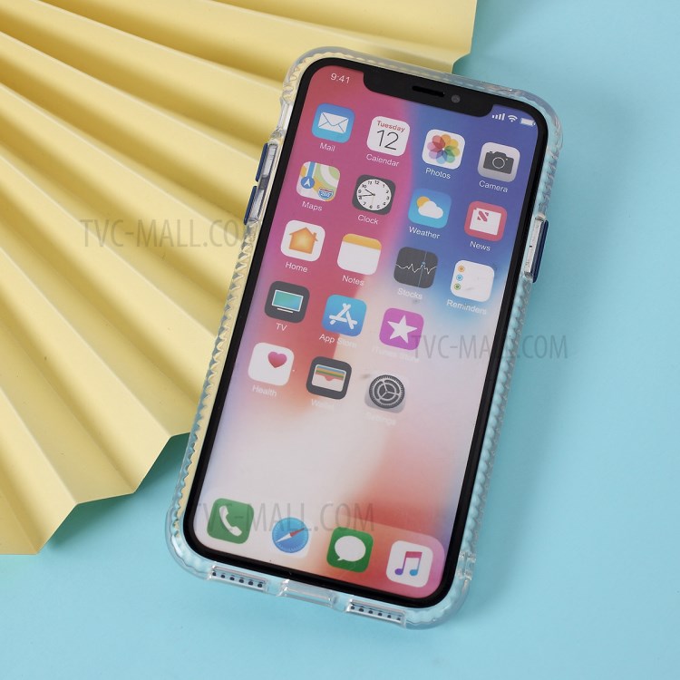 Carbon Fiber Texture Transparent PC+TPU Phone Cover for iPhone XS Max 6.5-inch - Blue-5