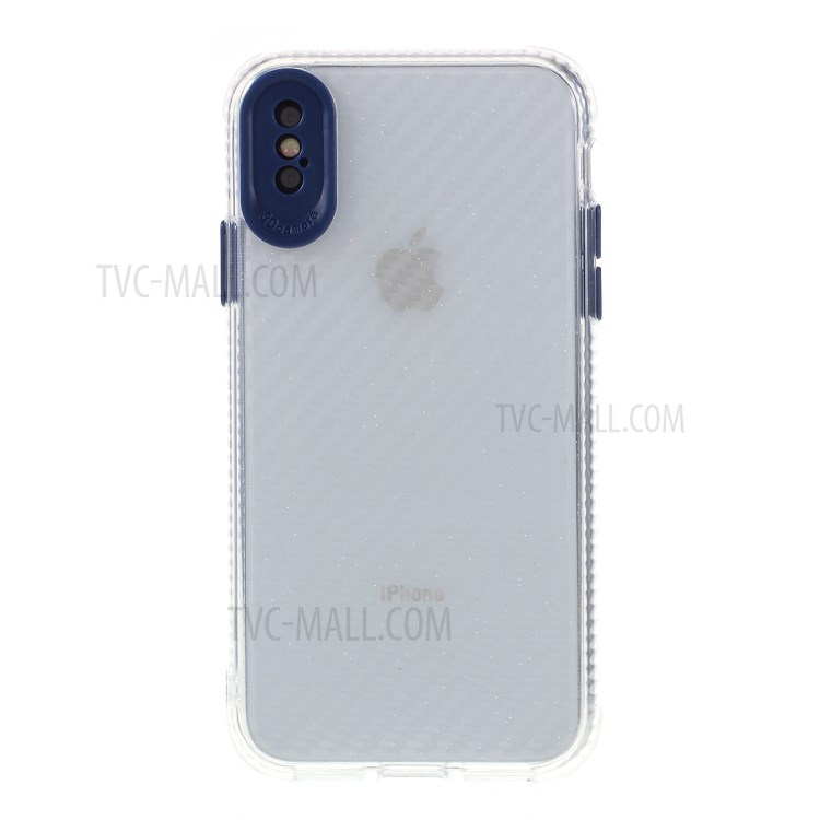 Carbon Fiber Texture Transparent PC+TPU Phone Cover for iPhone XS Max 6.5-inch - Blue-6