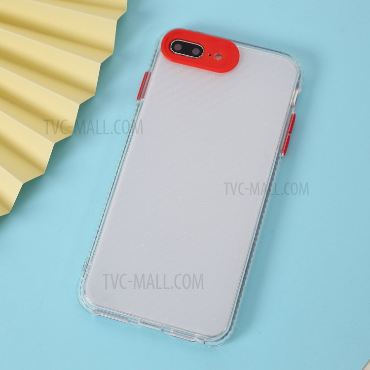 Carbon Fiber Skin Transparent PC+TPU Cover for iPhone 8 Plus/7 Plus 5.5 inch - Red-1