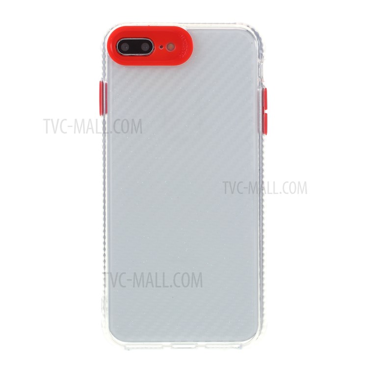 Carbon Fiber Skin Transparent PC+TPU Cover for iPhone 8 Plus/7 Plus 5.5 inch - Red-6