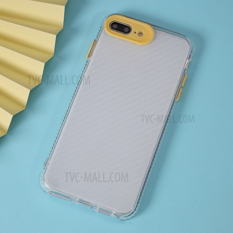 Carbon Fiber Skin Transparent PC+TPU Cover for iPhone 8 Plus/7 Plus 5.5 inch - Yellow-1