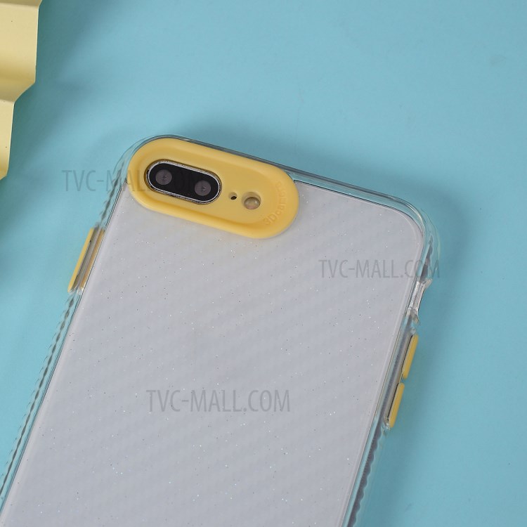 Carbon Fiber Skin Transparent PC+TPU Cover for iPhone 8 Plus/7 Plus 5.5 inch - Yellow-2