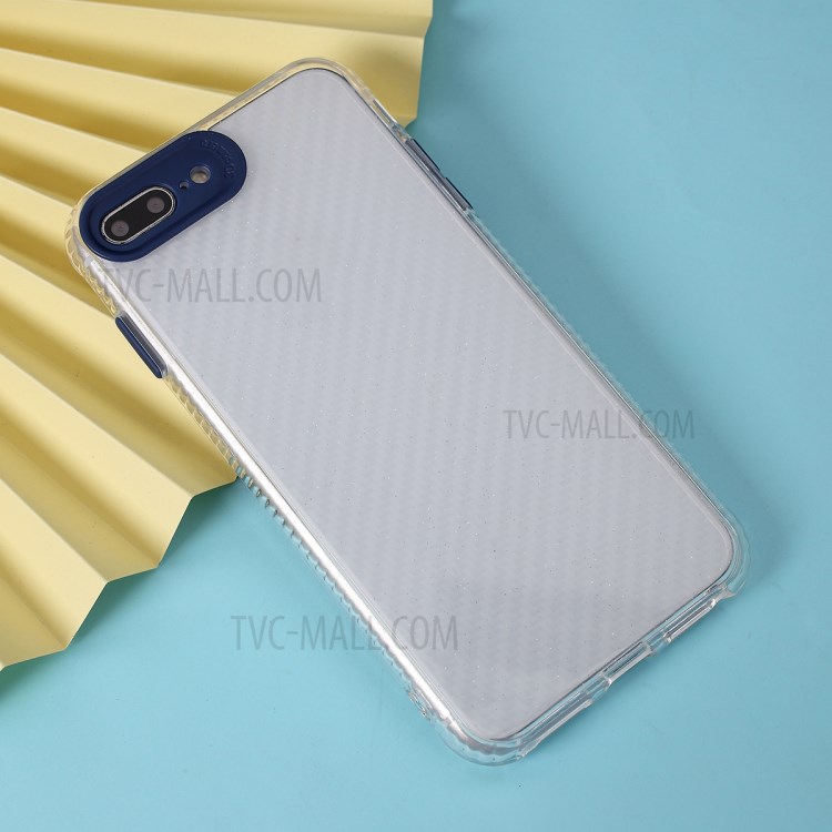 Carbon Fiber Skin Transparent PC+TPU Cover for iPhone 8 Plus/7 Plus 5.5 inch - Blue-4