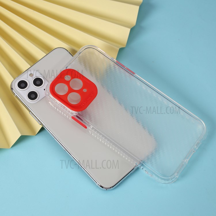 Carbon Fiber Texture Transparent PC+TPU Phone Cover for iPhone 11 Pro Max 6.5-inch - Red-1