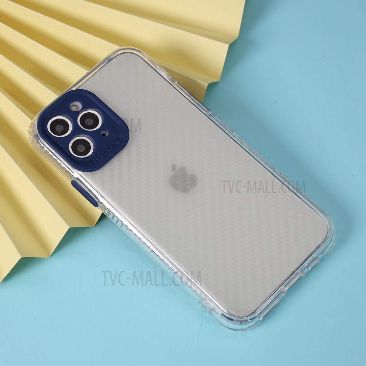 Carbon Fiber Texture Transparent PC+TPU Phone Cover for iPhone 11 Pro Max 6.5-inch - Blue-6