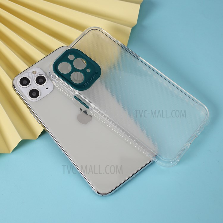 Carbon Fiber Texture Transparent PC+TPU Phone Cover for iPhone 11 Pro Max 6.5-inch - Green-1