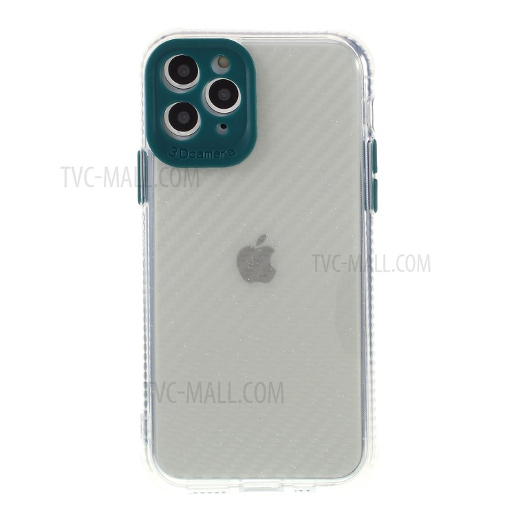 Carbon Fiber Texture Transparent PC+TPU Phone Cover for iPhone 11 Pro Max 6.5-inch - Green-2
