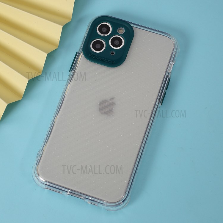 Carbon Fiber Texture Transparent PC+TPU Phone Cover for iPhone 11 Pro Max 6.5-inch - Green-3