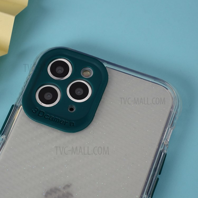 Carbon Fiber Texture Transparent PC+TPU Phone Cover for iPhone 11 Pro Max 6.5-inch - Green-4