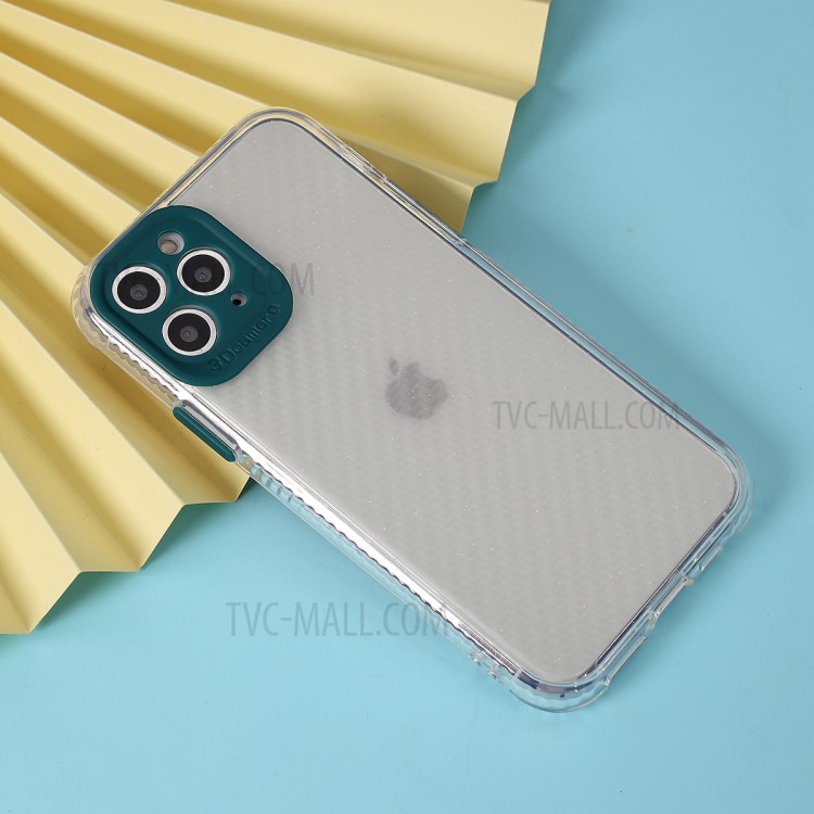 Carbon Fiber Texture Transparent PC+TPU Phone Cover for iPhone 11 Pro Max 6.5-inch - Green-6