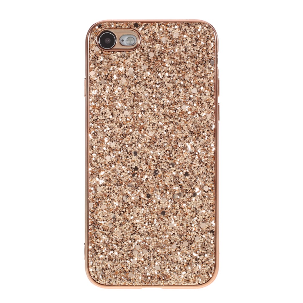 Scintillante Paillettes Galvanica Copertura TPU Del PC Per IPhone SE (2a Generazione) / 8/7 - Oro Rosa-1