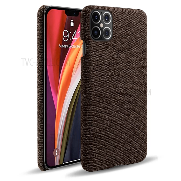 Cloth Texture PC Phone Cover Hard Case for iPhone 12 Pro Max 6.7 inch - Coffee-1
