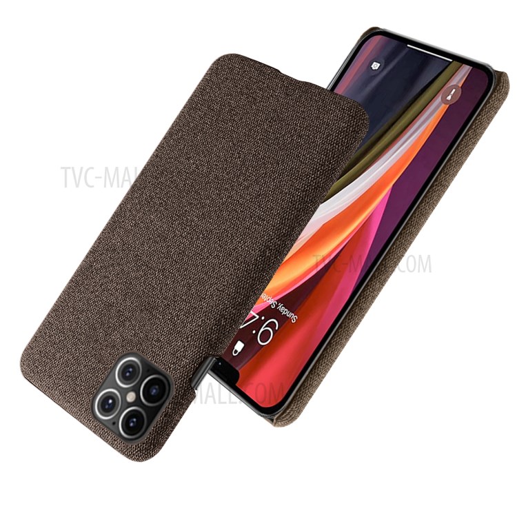 Cloth Texture PC Phone Cover Hard Case for iPhone 12 Pro Max 6.7 inch - Coffee-2