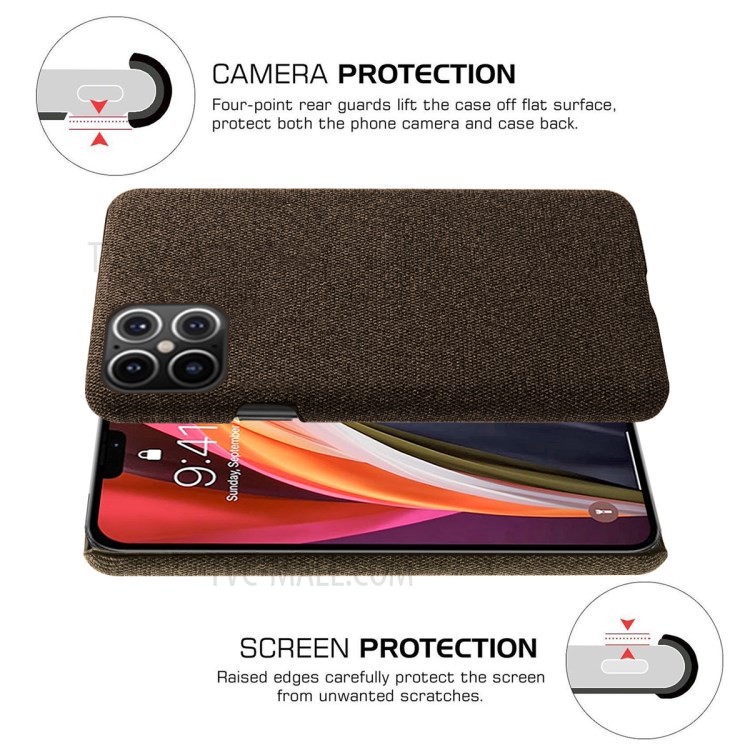 Cloth Texture PC Phone Cover Hard Case for iPhone 12 Pro Max 6.7 inch - Coffee-5
